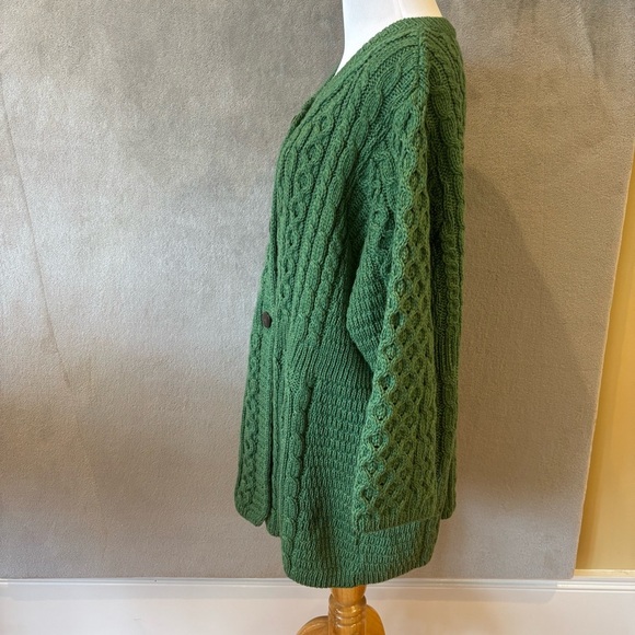 Kilronan Irish Knitwear Green Merino 100% Pure New Wool Cardigan Sweater Coat XL - Picture 4 of 6